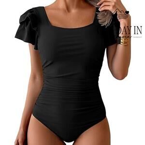 Eomenie Ruffle Shoulder One Piece Swimsuit Size M